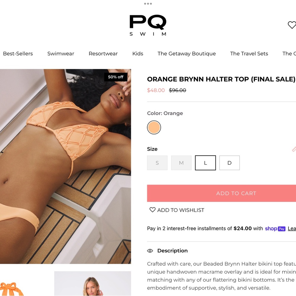 PQ Swim Vibrant Orange Ruched Bikini Bottom and top